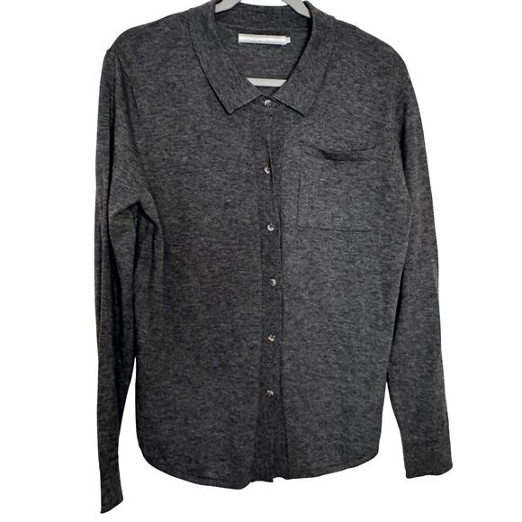 One Grey Day Gray Knit Button Up Collared Top Long Sleeve NWOT Size Small - Picture 2 of 8